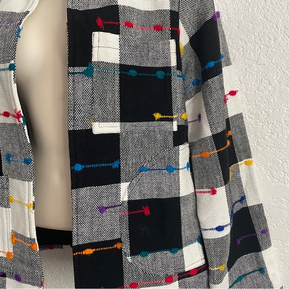 Vintage Ana's Fashion Plaid Checkered Cotton Boxy Open Front Blazer SMALL 90s - Picture 3 of 7